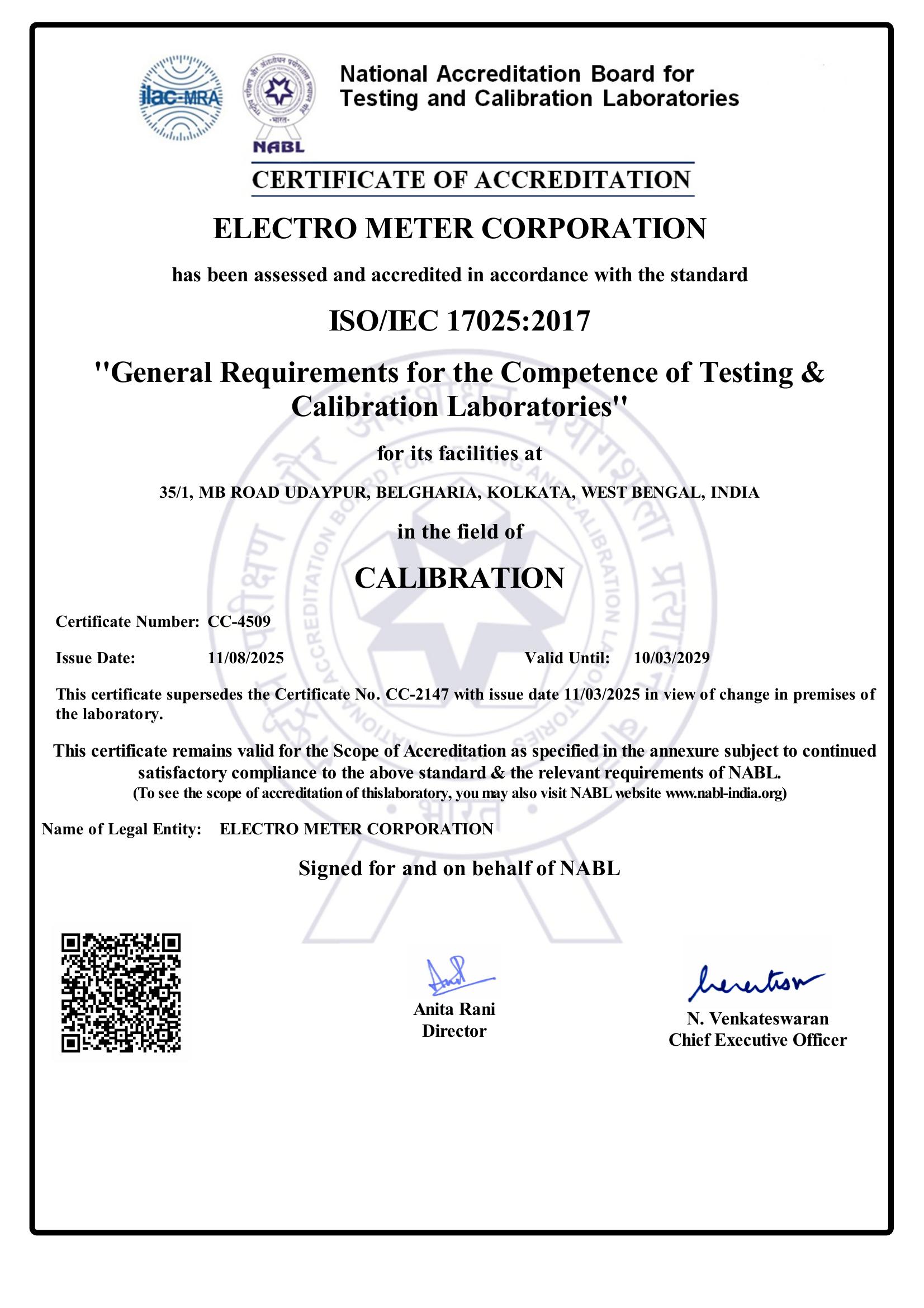 NABL Certificate CC-4509
